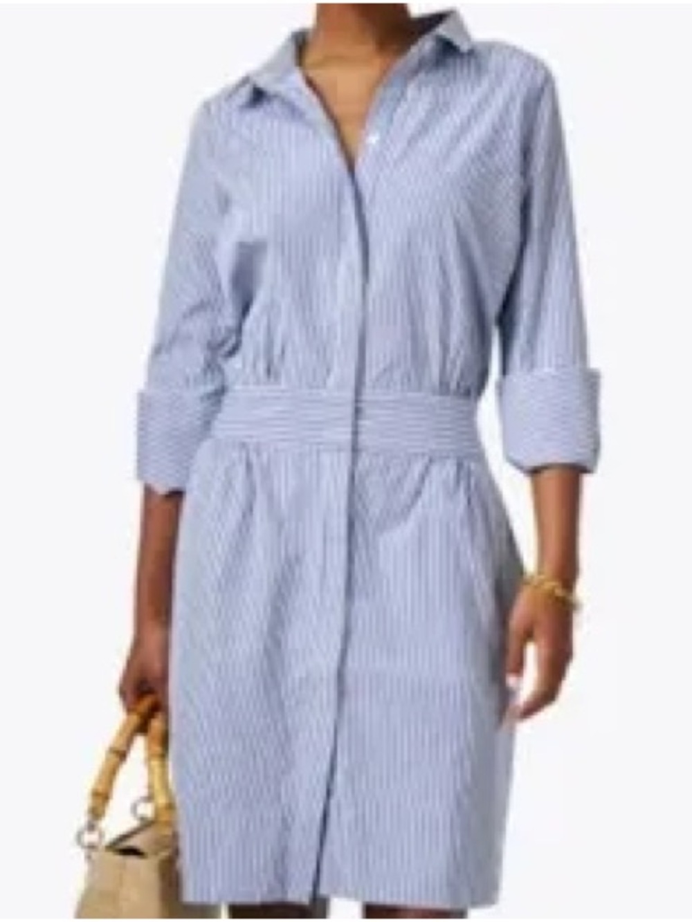 Preppy Gretchen Scott Designs NWOT Blue and White Striped Shirt Dress small